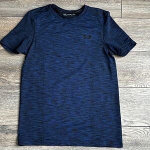 Men’s Under Armour Heat Gear Fitted Black Blue Short Sleeve Tee Top Shirt Small